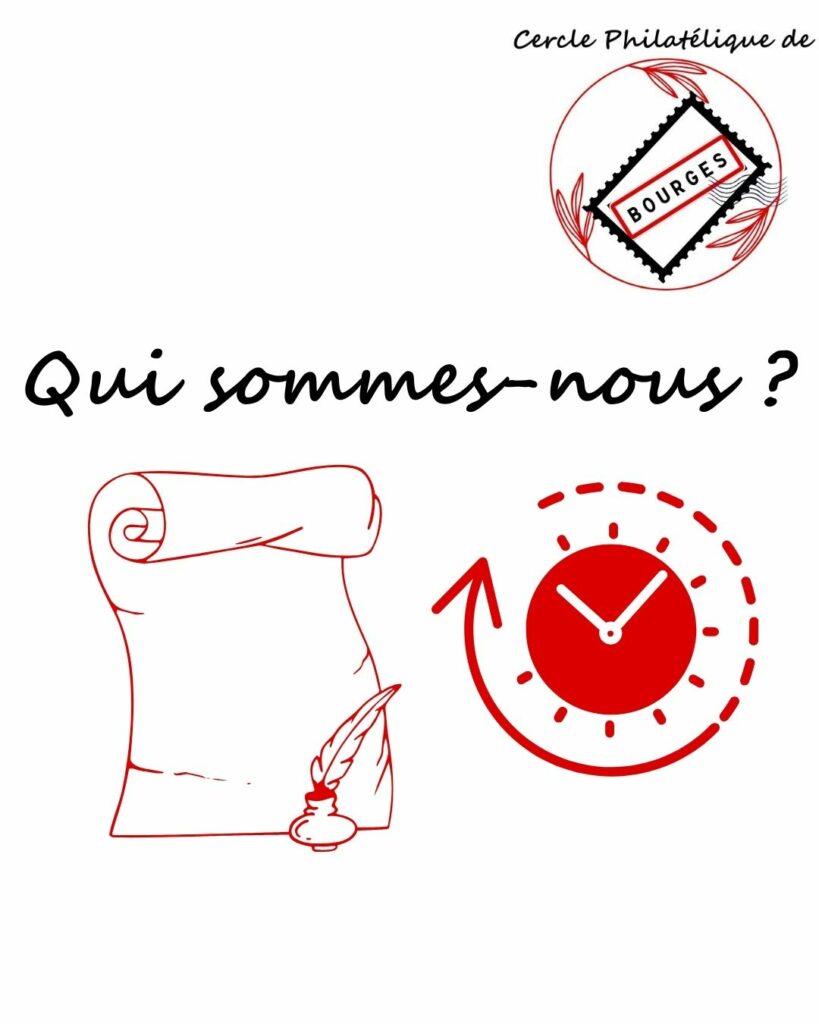 Qui sommes-nous ? avec logo de l'association, un parchemin qui illustre le récit et le temps remonté pour retracer l'histoire du CPB.