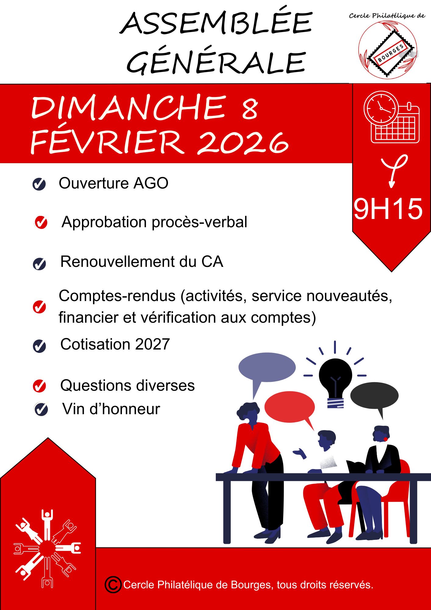 Assemblée Générale Ordinaire. © Cercle Philatélique de Bourges, Tous droits réservés.